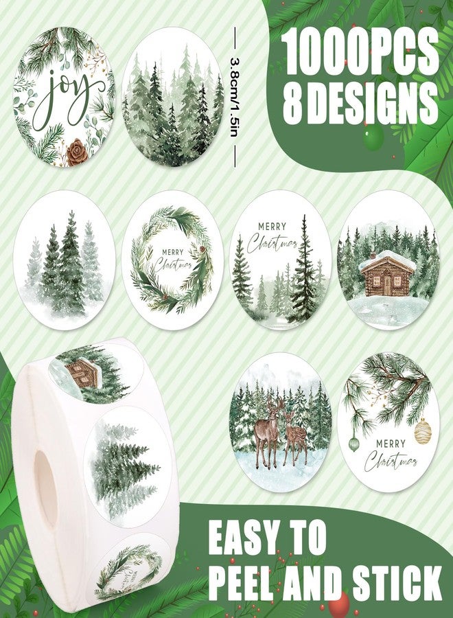 وولاين مجموعة ملصقات عيد الميلاد من والين، 1000 قطعة، بتصميمات شجرة عيد الميلاد والغابة والغزلان، ذاتية اللصق، لتزيين سجلات القصاصات والمذكرات والأظرف وديكورات العطلات الشتوية، 8 تصميمات - Image 2